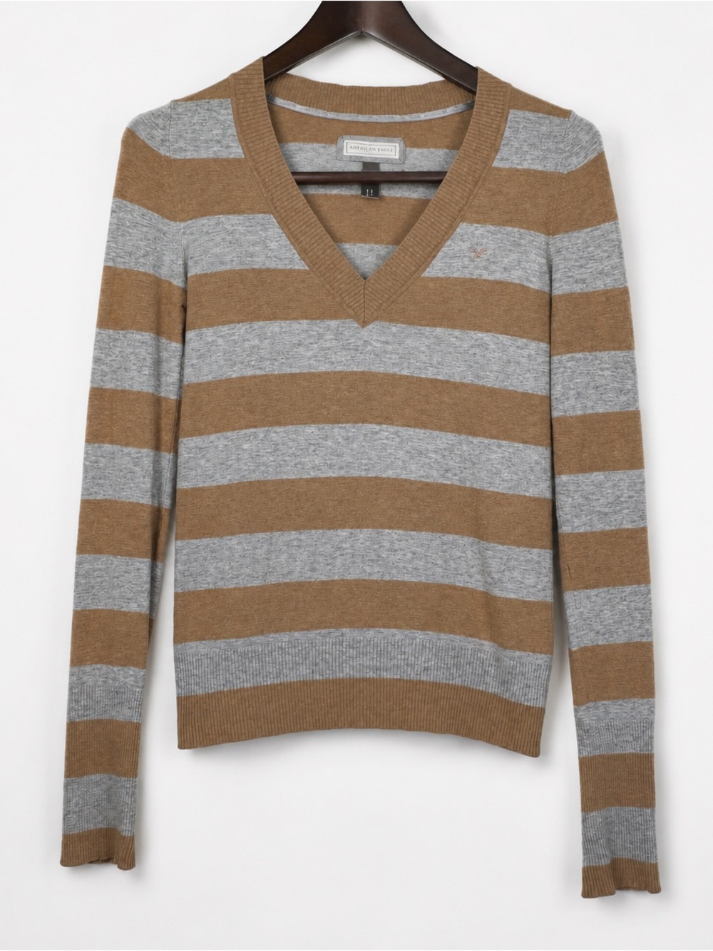 Vintage Y2K American Eagle Striped Fitted V Neck Knit Sweater M 2000s